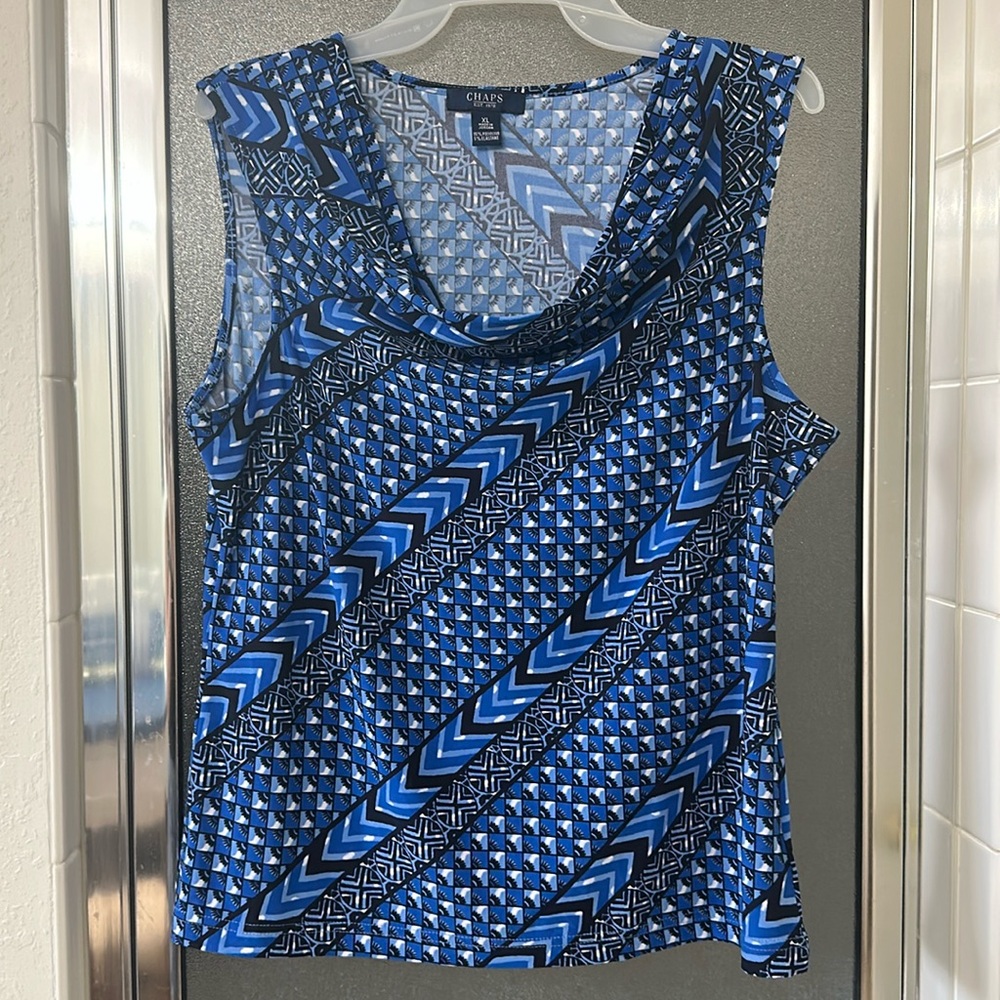CHAPS Dark Blue Patterned Tank Top